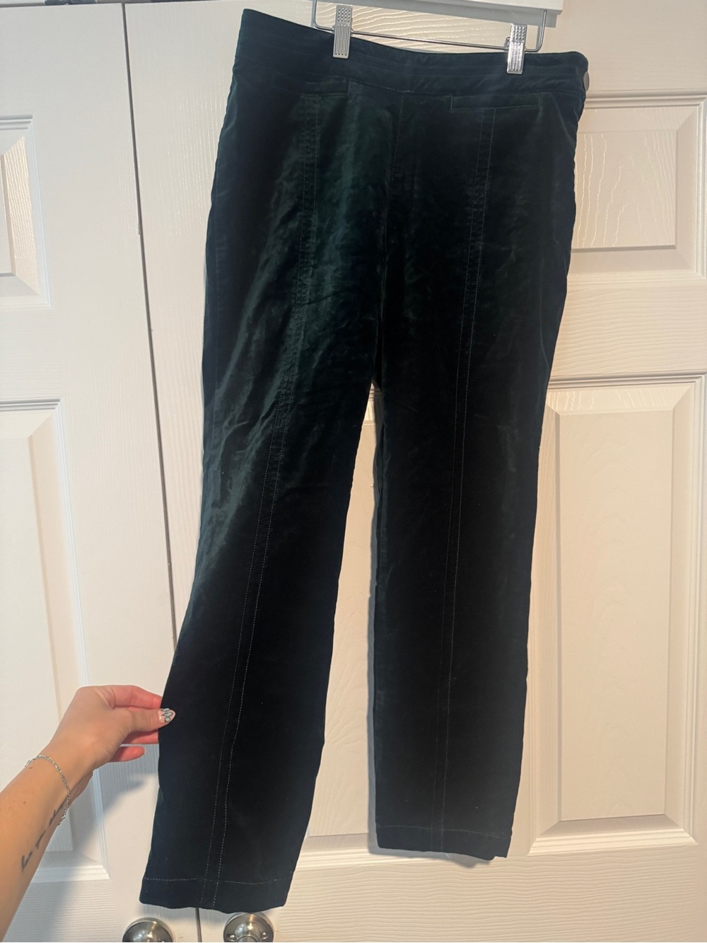 Anthropologie Dark Green Velvet Straight-Leg Jeans